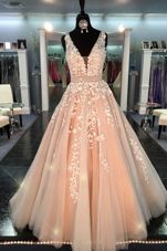 Inexpensive Peach Straps Zipper Lace Evening Dress Sleeveless