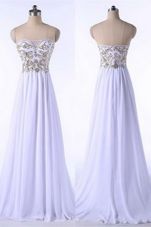 Empire Sleeveless White Prom Dress Brush Train Zipper