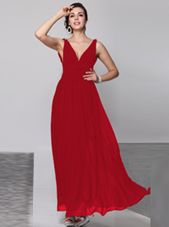 Cheap Wine Red Column/Sheath Beading Homecoming Dress Backless Chiffon Sleeveless Floor Length