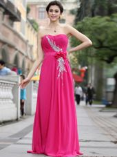 Attractive With Train Column/Sheath Sleeveless Hot Pink Prom Evening Gown Brush Train Zipper