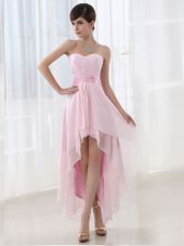 Amazing High Low Column/Sheath Sleeveless Baby Pink Prom Party Dress Lace Up