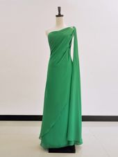 Extravagant One Shoulder Floor Length Column/Sheath Long Sleeves Green Homecoming Dress Zipper