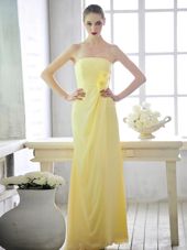 Strapless Sleeveless Lace Up Prom Dresses Light Yellow Chiffon