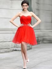 Sexy Sweetheart Sleeveless Evening Dress Knee Length Beading Coral Red Chiffon