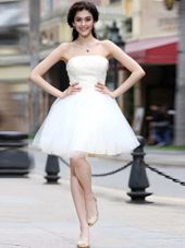 Decent White Strapless Neckline Beading Cocktail Dresses Sleeveless Lace Up