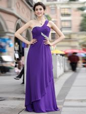 Flirting One Shoulder Purple Sleeveless Chiffon Zipper Prom Dress for Prom and Party