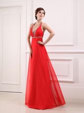 Attractive Halter Top Sleeveless Chiffon Evening Dress Beading Zipper