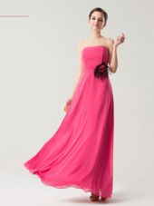 Floor Length Hot Pink Prom Dresses Strapless Sleeveless Zipper