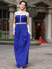 Wonderful Square Sleeveless Prom Party Dress Floor Length Beading Royal Blue Chiffon