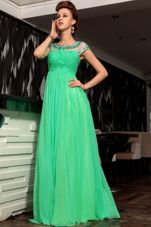 Scoop Green Sleeveless Floor Length Beading and Ruching Side Zipper Prom Party Dress