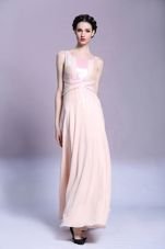 Fantastic Peach Square Neckline Pattern Prom Dresses Sleeveless Criss Cross