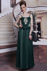 Eye-catching Teal Column/Sheath Spaghetti Straps Sleeveless Chiffon Floor Length Zipper Embroidery Prom Evening Gown