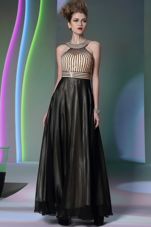 Flirting Halter Top Chiffon Sleeveless Floor Length Dress for Prom and Beading