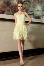 Light Yellow Side Zipper Spaghetti Straps Ruffled Layers Cocktail Dresses Chiffon Sleeveless