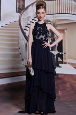 Scoop Sleeveless Lace Up Prom Party Dress Black Chiffon