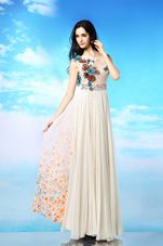 Sexy Scoop Sleeveless Chiffon Prom Dresses Appliques and Ruching and Pattern Side Zipper