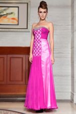 Ankle Length Fuchsia Prom Dresses Chiffon Sleeveless Beading and Ruching