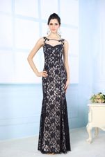 Sophisticated Scoop Floor Length Black Prom Gown Chiffon Sleeveless Lace