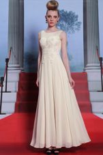 Flirting White Column/Sheath Scoop Sleeveless Chiffon Floor Length Side Zipper Beading and Appliques Evening Dress