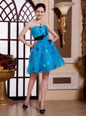 Trendy Baby Blue Party Dress Wholesale Prom and Party and For with Appliques and Belt Sweetheart Sleeveless Zipper