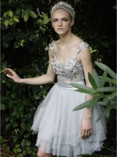 Discount White Backless Straps Beading and Ruffles Prom Party Dress Organza Sleeveless