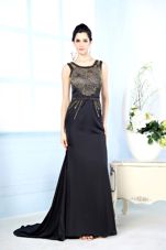 Nice Black Chiffon Side Zipper Bateau Sleeveless Floor Length Prom Dress Beading