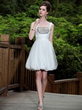 Lovely White Straps Side Zipper Beading Prom Evening Gown Sleeveless