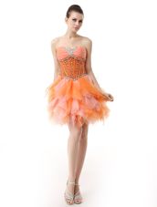 Deluxe Sweetheart Sleeveless Organza Club Wear Beading and Ruffles Zipper