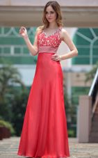 Perfect V-neck Sleeveless Chiffon Prom Homecoming Dress Appliques Side Zipper