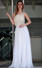 White Zipper Homecoming Dress Online Beading Sleeveless Floor Length