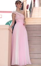 Cute One Shoulder Sleeveless Side Zipper Hot Pink Chiffon