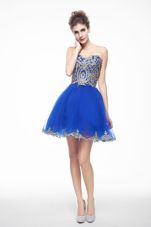 Royal Blue Sleeveless Beading and Embroidery Mini Length Evening Dress