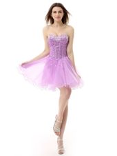 Fashion Knee Length Lace Up Custom Made Lilac and In for Prom and Party with Beading