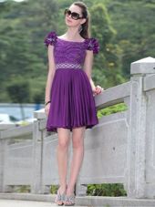 Scoop Purple Sleeveless Satin Zipper Party Dress Wholesale for Prom and Party