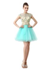 Noble Scoop Beading Juniors Party Dress Aqua Blue Zipper Sleeveless Knee Length