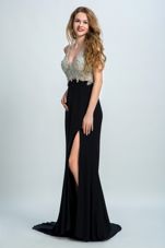 Customized With Train Column/Sheath Sleeveless Black Hoco Dress Brush Train Backless