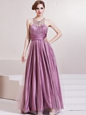 Glorious Floor Length Lilac Homecoming Dress Scoop Sleeveless Zipper