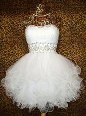 Designer Beading and Ruffles Cocktail Dress White Lace Up Sleeveless Knee Length