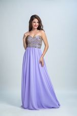 Lavender Sleeveless With Train Beading Zipper Prom Dresses