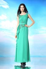 Sleeveless Floor Length Beading and Appliques Zipper Prom Party Dress with Green