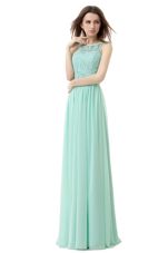 Apple Green Chiffon and Tulle Zipper Scoop Sleeveless Floor Length Prom Dress Ruffles