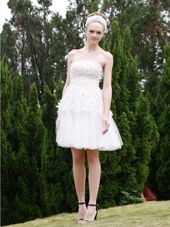 White Strapless Zipper Lace Party Dress Sleeveless