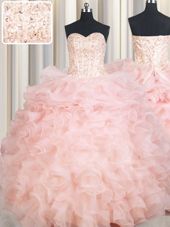 Sweetheart Sleeveless Lace Up Vestidos de Quinceanera Baby Pink Organza