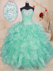 High Quality Sleeveless Lace Up Floor Length Beading and Ruffles 15th Birthday Dress