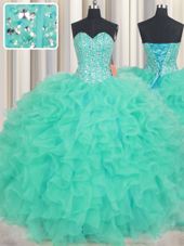 Sleeveless Lace Up Floor Length Beading and Ruffles Quince Ball Gowns