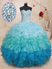 Sweetheart Sleeveless Vestidos de Quinceanera Beading and Ruffles Multi-color Organza