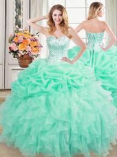 Pick Ups Ball Gowns Quinceanera Gowns Apple Green Sweetheart Organza Sleeveless Floor Length Lace Up