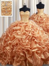 Super Lace Up Quinceanera Dress Champagne and In for Military Ball and Sweet 16 and Quinceanera with Beading and Ruffles and Pick Ups Court Train