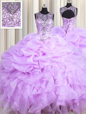 Free and Easy Scoop Sleeveless Beading and Ruffles and Pick Ups Lace Up Sweet 16 Dresses