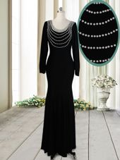 Luxurious Black Scoop Backless Beading Prom Party Dress Long Sleeves